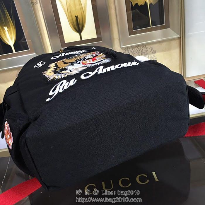 GUCCI 古馳男包 新款 450979 刺繡裝飾 古馳雙肩背包 黑色 GUCCI手提包